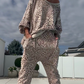 Dame leopardmønster 2-delt sett med topp og bukser